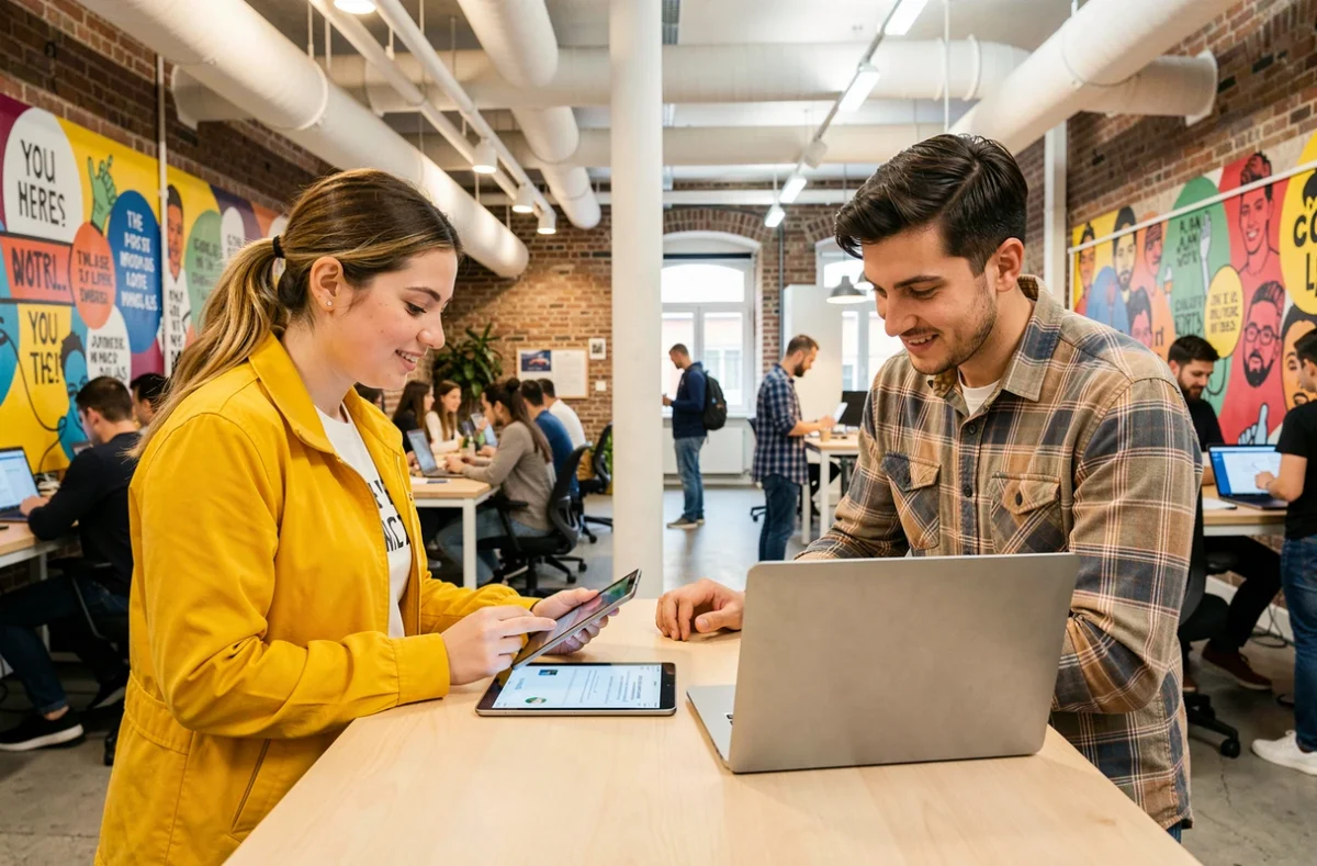 Fondatrice de startup et développeur web de l'agence 6LAB Paris collaborant sur un prototype d'application mobile dans un incubateur