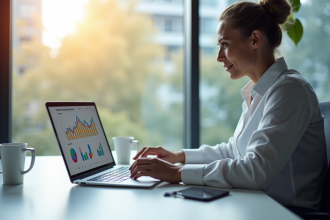 Personne d'affaires moderne analysant des graphiques marketing