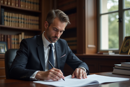 Avocat belge en costume noir dans un bureau élégant