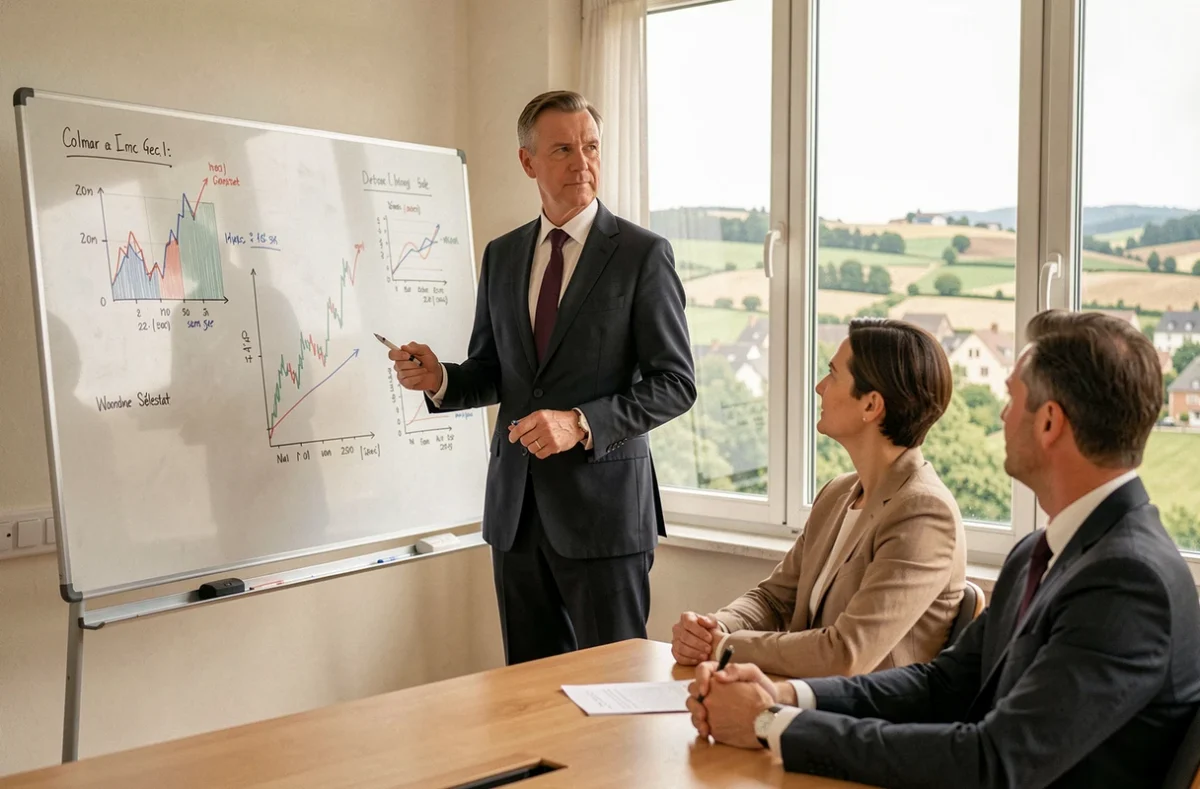 Expert-comptable de CMEXPERT animant une réunion avec des clients dans une salle de conférence à Colmar ou Sélestat