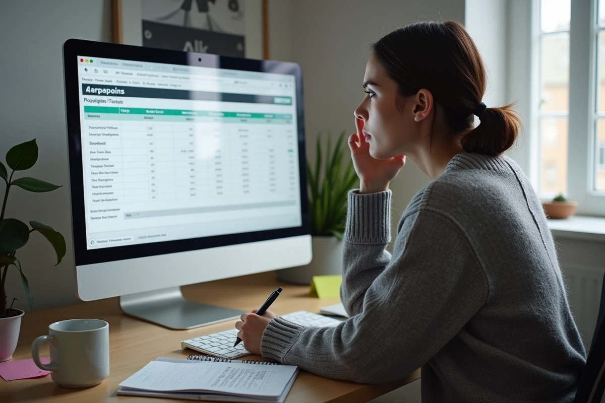 Consultante indépendante analysant les coûts excessifs des abonnements aux outils IA sur son bureau