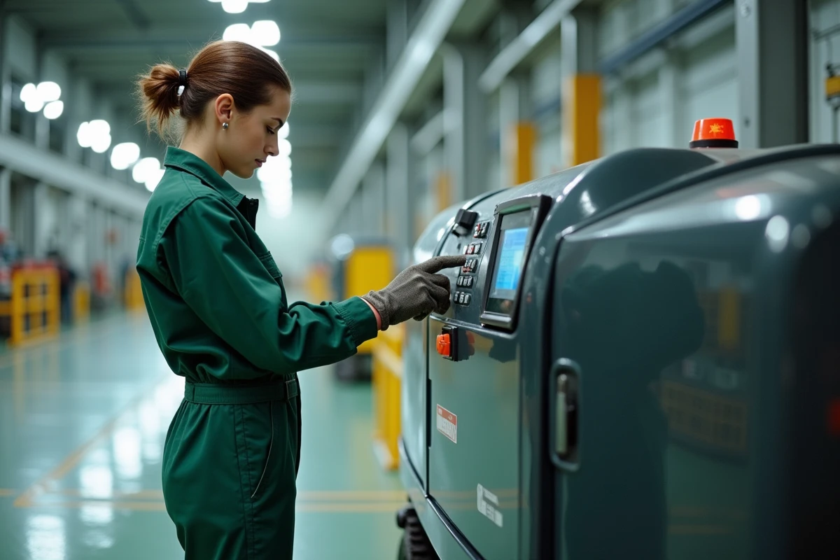 Jeune femme vérifiant le panneau de contrôle d