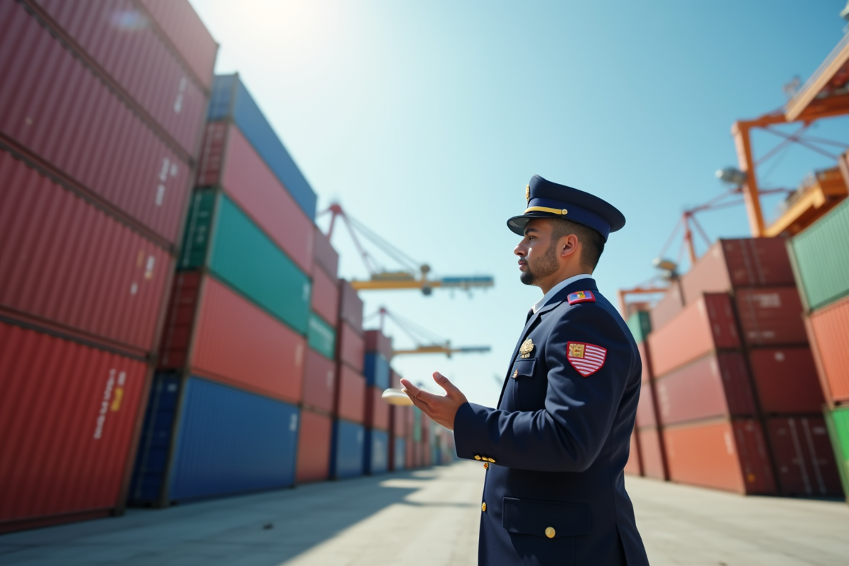 Agent de douane inspectant conteneurs au port