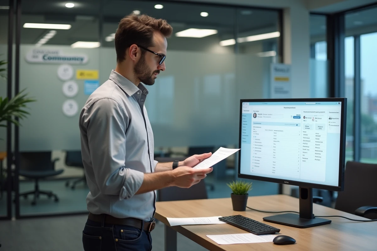 Employé consultant son tableau de bord RH lors du parcours d'intégration La Poste
