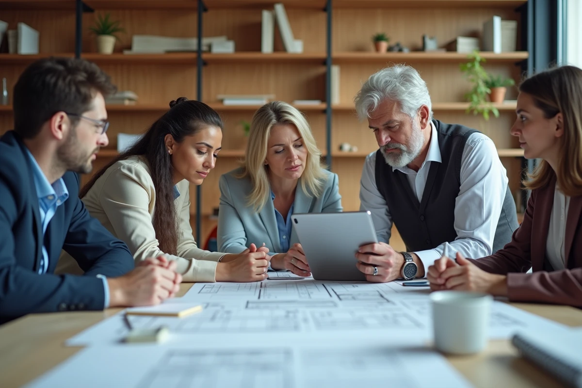 Equipe de professionnels en réunion dans un bureau moderne