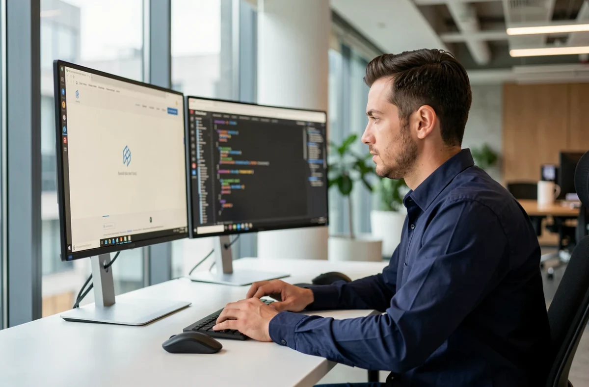 Développeur web de l'agence evolutiveWeb.com travaillant sur un site internet à Chartres
