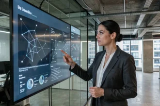 Experte en data marketing analysant une architecture de données sur un tableau de bord interactif lors de Data Marketing Paris 2026