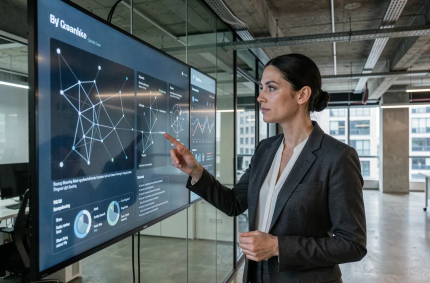 Experte en data marketing analysant une architecture de données sur un tableau de bord interactif lors de Data Marketing Paris 2026