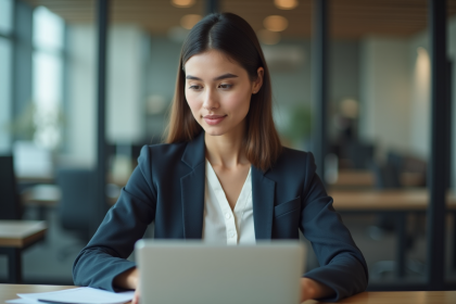 Jeune femme professionnelle analysant des données numériques
