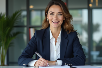 Femme d'affaires confiante dans un bureau moderne