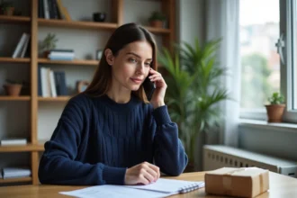 Femme au téléphone dans un appartement moderne