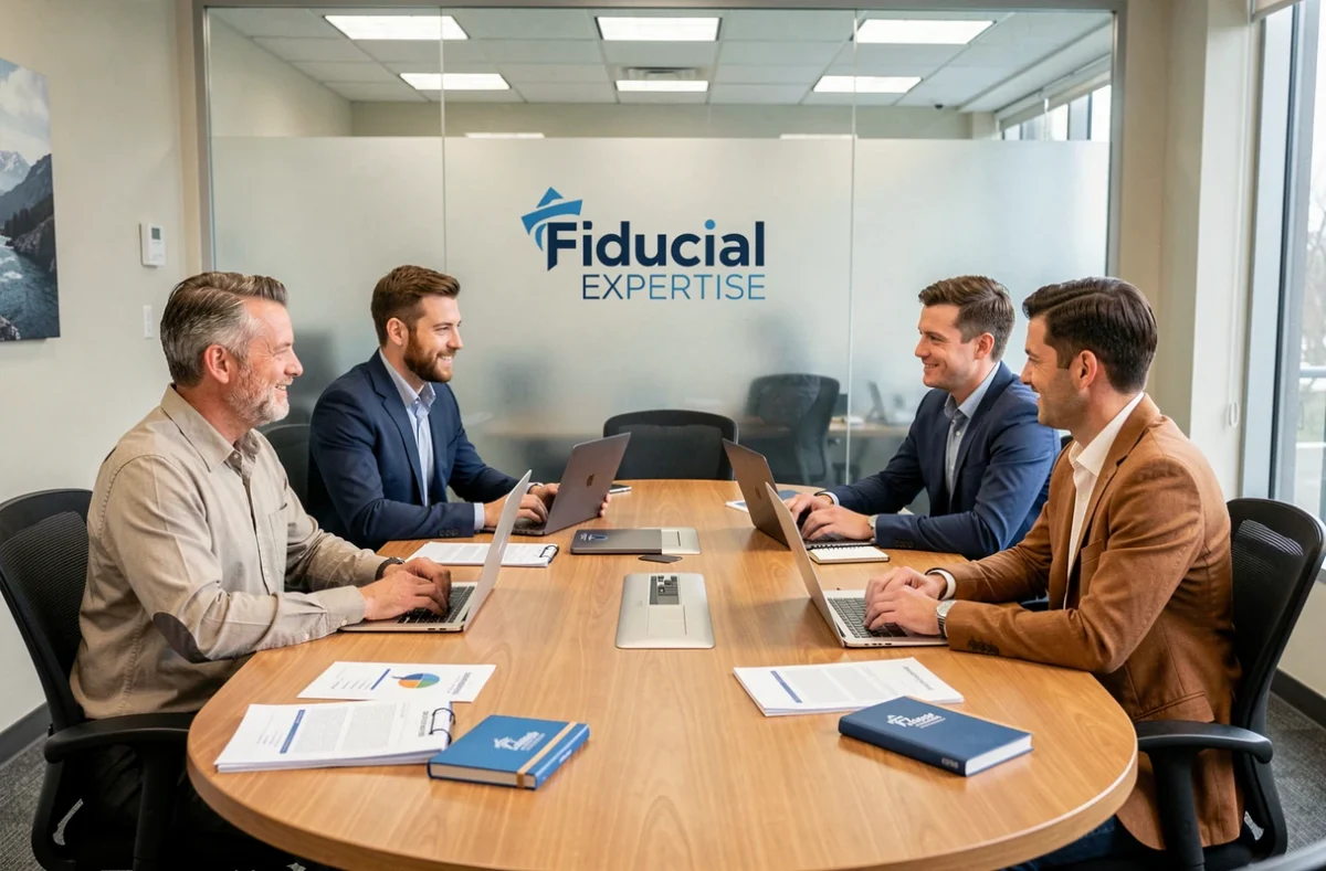Équipe de Fiducial Expertise réunie en réunion dans une salle de conférence d'un cabinet multisite du Grand Est