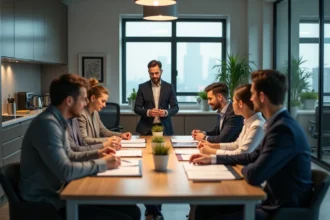 Groupe de collègues au bureau autour d'une table