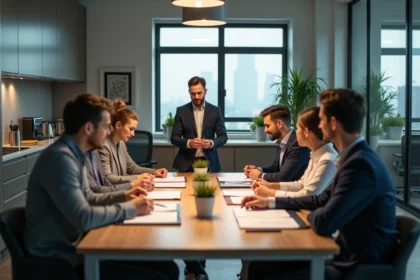 Groupe de collègues au bureau autour d'une table