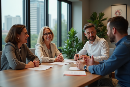 Groupe de professionnels en réunion dans un bureau moderne