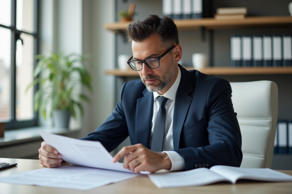 Homme d'affaires en costume dans un bureau lumineux