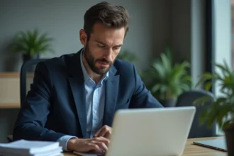 Homme d affaires en costume bleu dans un bureau moderne