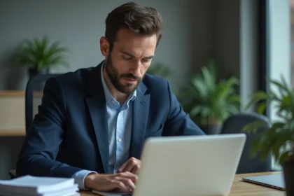 Homme d affaires en costume bleu dans un bureau moderne