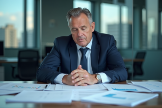 Homme d'affaires en costume regardant des documents de sécurité