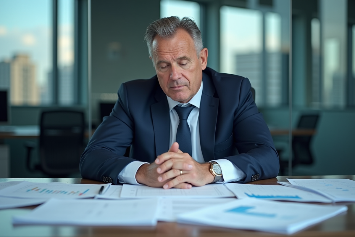 Homme d'affaires en costume regardant des documents de sécurité