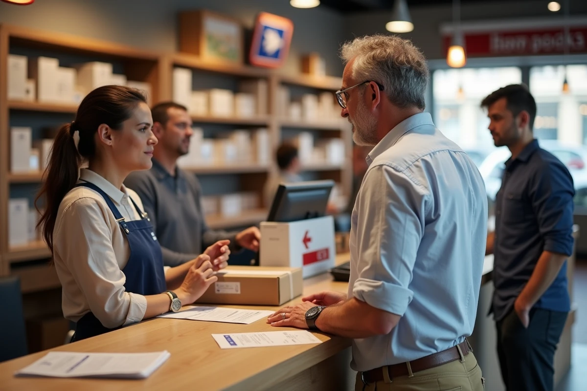 Homme discutant avec un agent à la poste de Lille