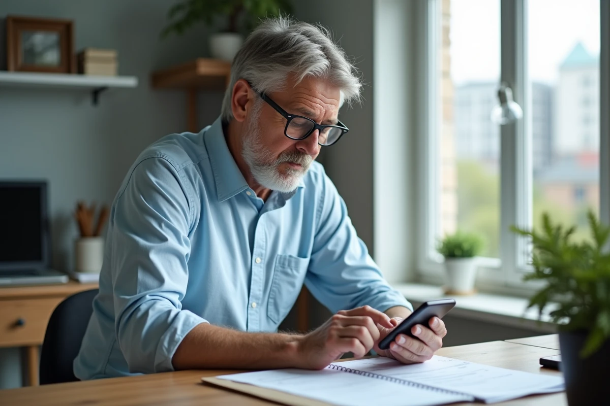 Homme scannant documents de douane à son bureau à domicile