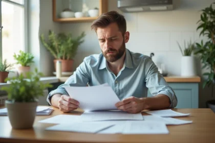 Homme d'une trentaine d'années travaillant à la maison