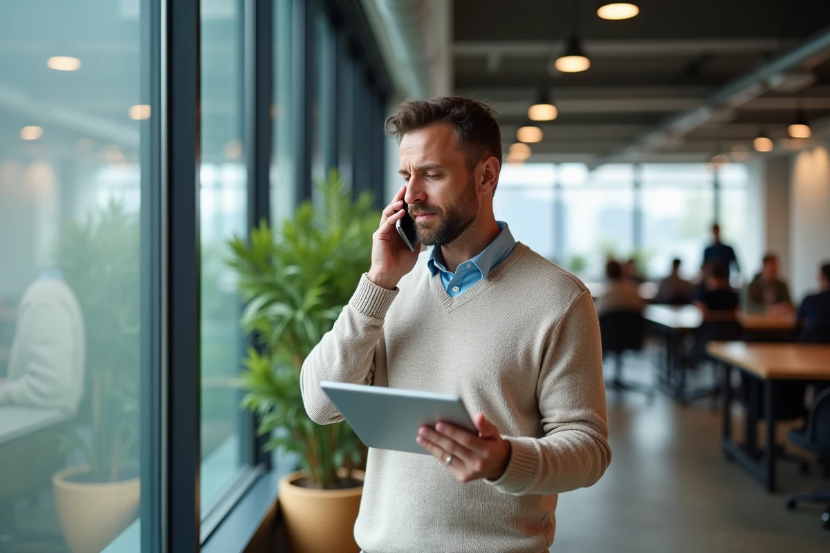Homme d affaires parlant au téléphone dans espace coworking