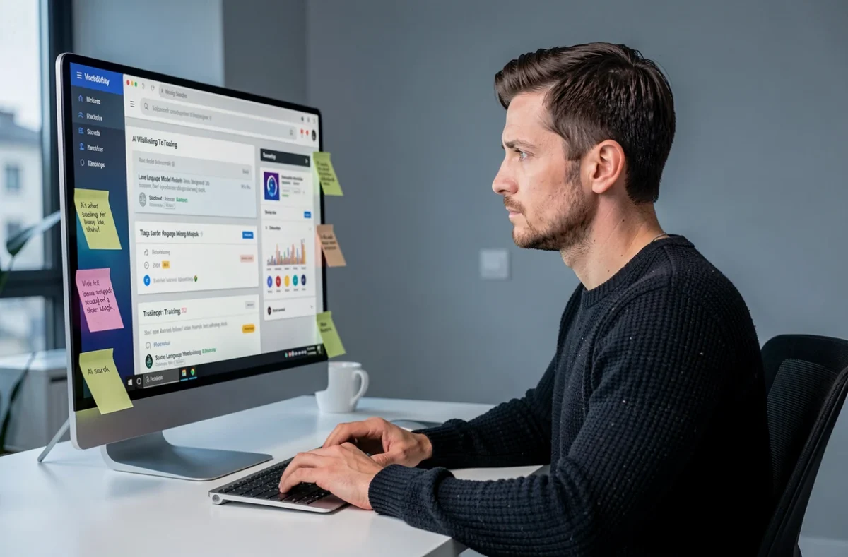 Consultant d'Inleven Studio analysant la visibilité d'un site web dans les réponses générées par des intelligences artificielles