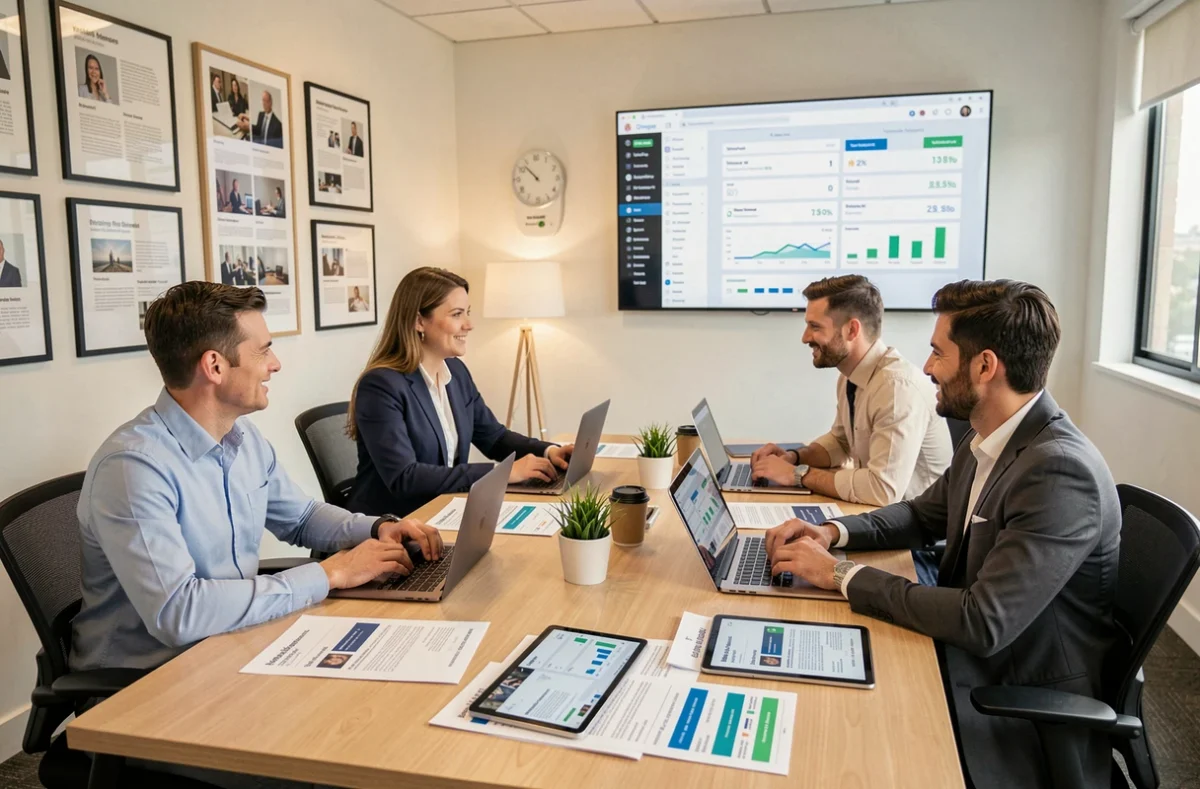 Équipe de l'agence Inodia réunie pour une session de webmarketing full-service incluant SEO, réseaux sociaux et publicité en ligne