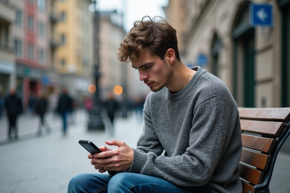 Jeune homme tentant de se reconnecter avec son smartphone