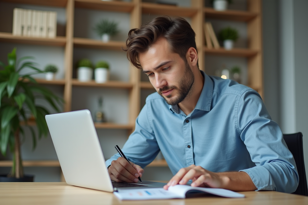 Jeune professionnel analysant des graphiques au bureau