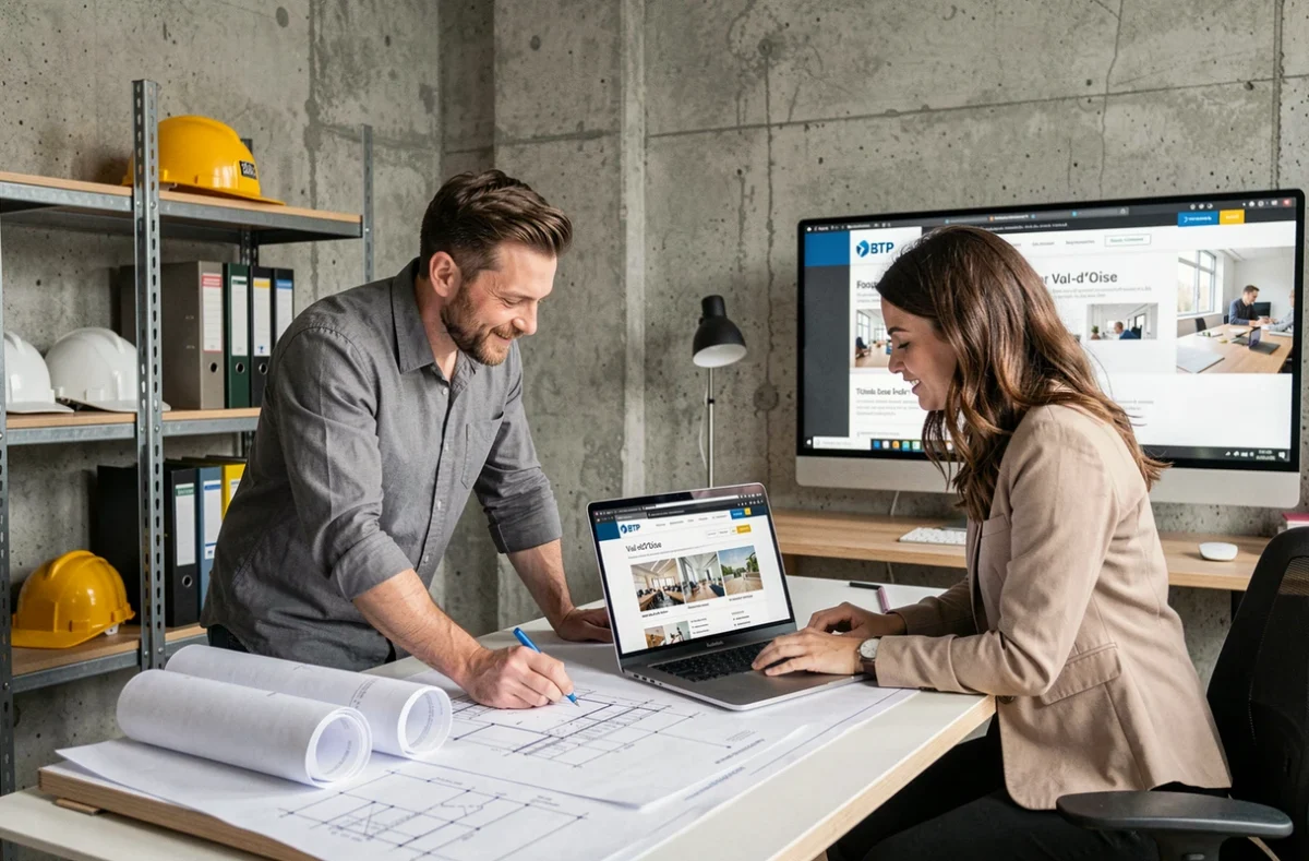 Designer web et architecte de l'agence Quintae dans le Val-d'Oise collaborant sur un site web spécialisé pour le secteur BTP
