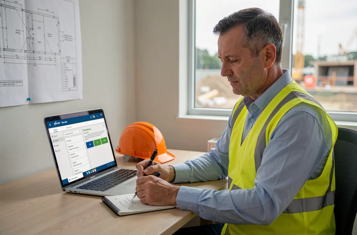 Responsable de chantier apprenant à utiliser mon-cercle-btp.fr en autonomie sur ordinateur portable
