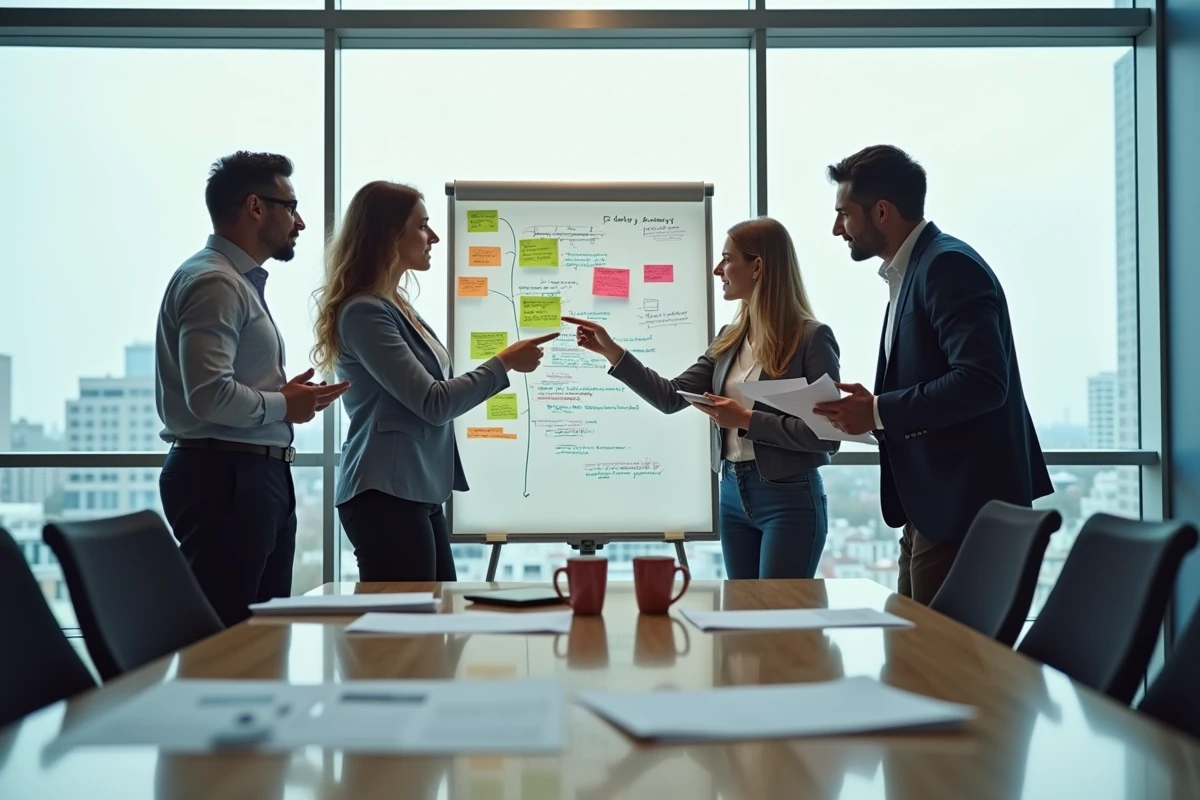 Groupe de collègues discutant autour d